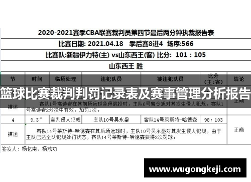 篮球比赛裁判判罚记录表及赛事管理分析报告